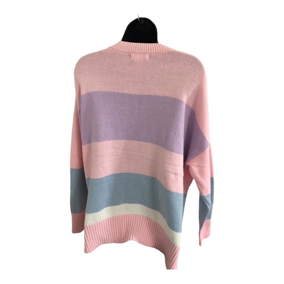 Sincerely jules pink blue stripe colorblock SKI graphic print sweater size S - Picture 11 of 12